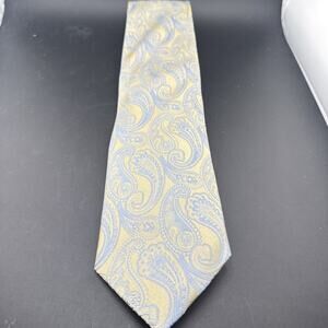 Villini Men's Necktie Cream and Blue Paisley 100 Silk